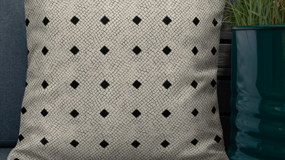 Pompeii Mosaic Floor in Black in White featured on a premium quality decorative pillow