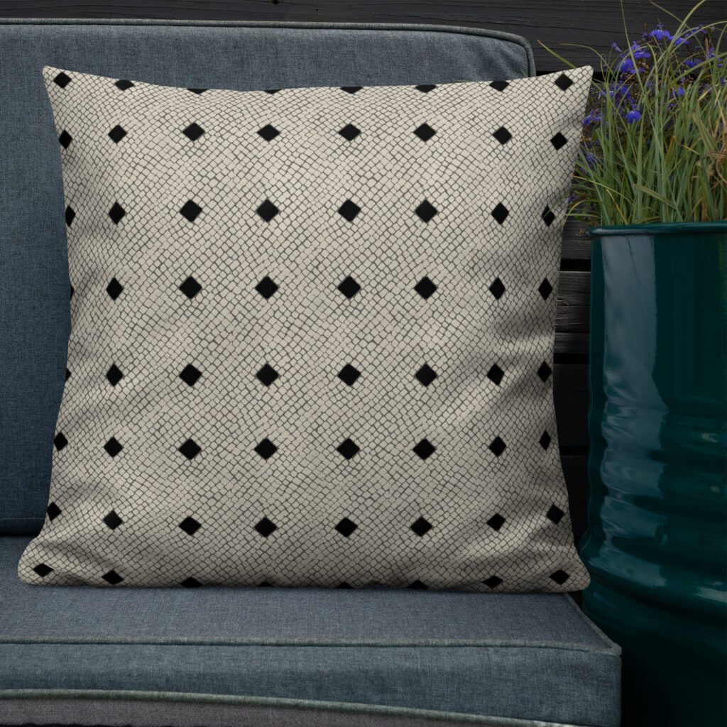Pompeii Mosaic Floor in Black in White featured on a premium quality decorative pillow