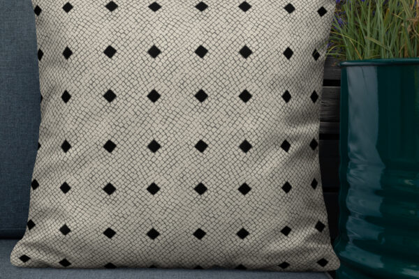 Pompeii Mosaic Floor in Black in White featured on a premium quality decorative pillow
