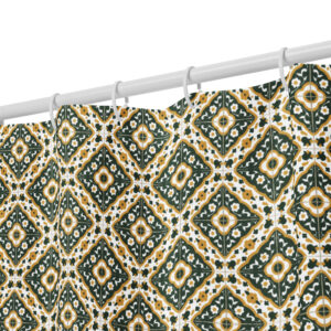 Shower Curtain // Mahdia Painted Tile Traditional Tunisia — Green White Yellow