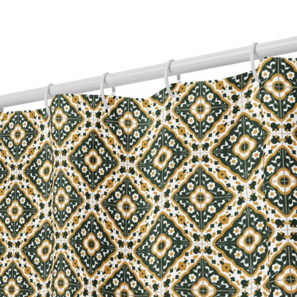 Shower Curtain // Mahdia Painted Tile Traditional Tunisia — Green White Yellow