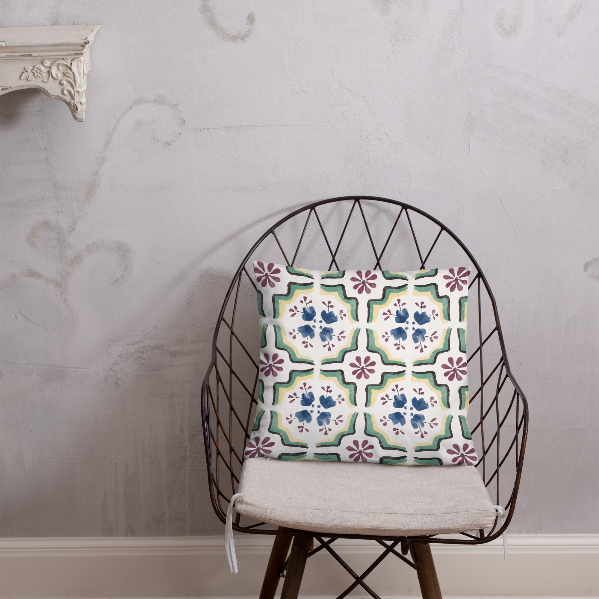 Throw Pillow // Tafsut // Tunisian Traditional Tile ( Blue Green Maroon ) - Image 5