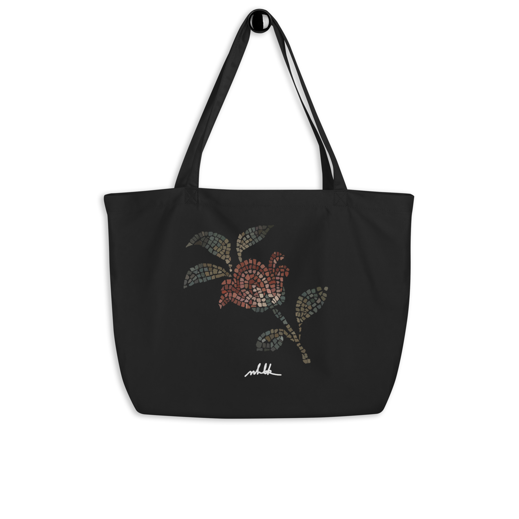 Tote Bag Organic Cotton // Thysdrus Mosaic Rose on Black