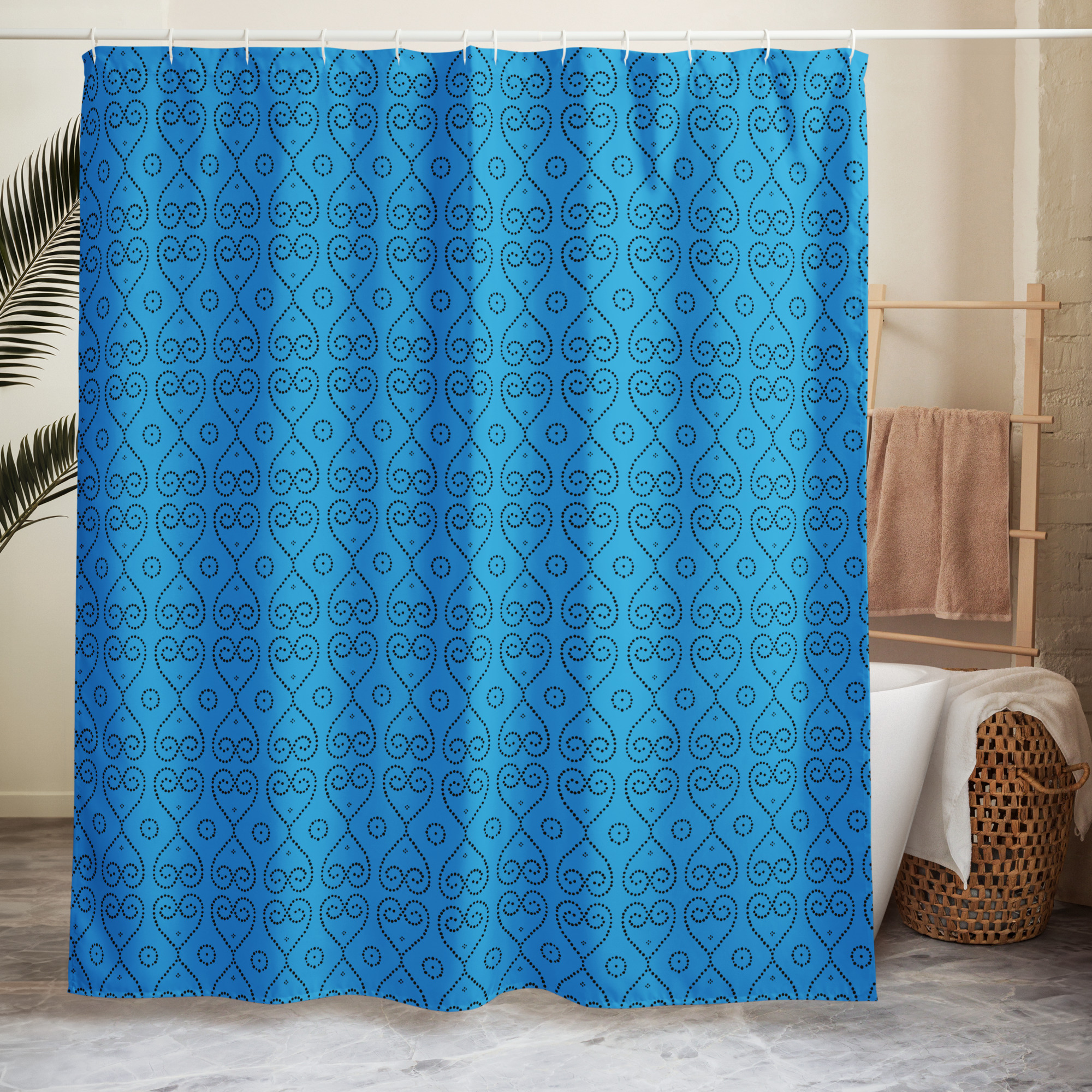 Shower Curtain // Deux Coeurs Valentin Two Hearts Bleu and Black