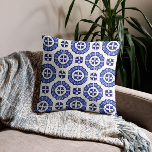 Throw Pillow // Cobalt Circles Traditional Painted Tile Design