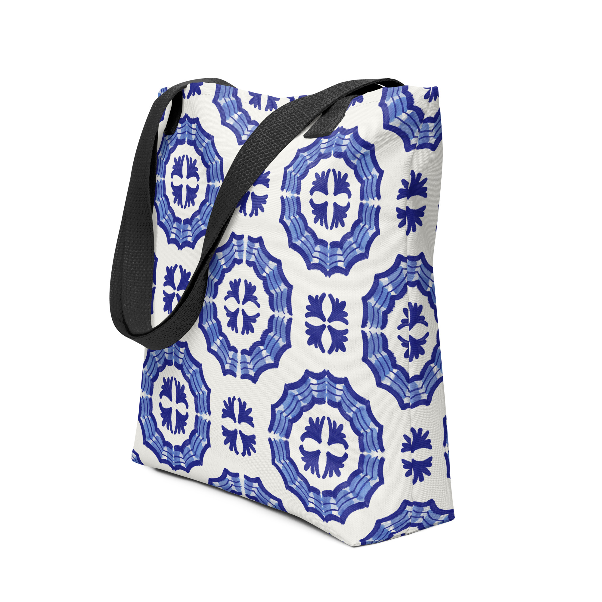 Tote Bag // Cobalt Painted Tile Circles