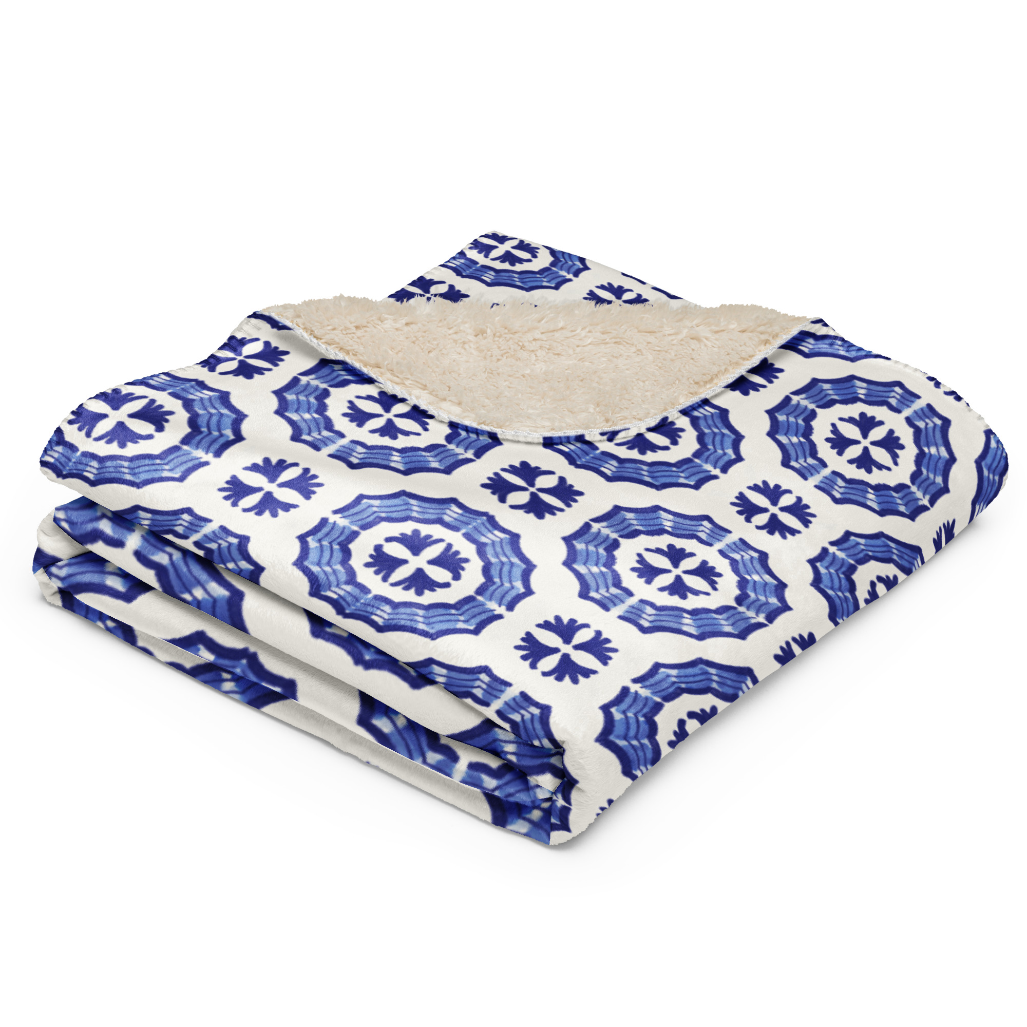 Sherpa Cozy Blanket // Cobalt Painted Tile Circles - Image 4