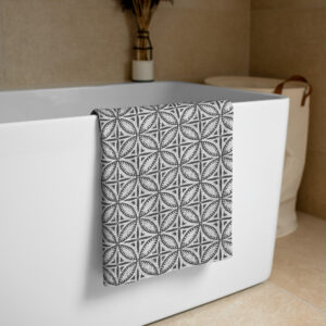 Beach and Bath Towel // Kerkennah Island Mosaic // White Tiles Charcoal Background