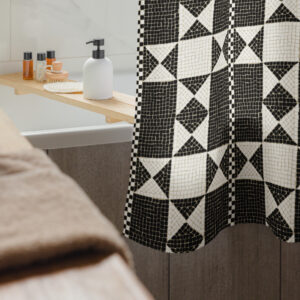 Shower Curtain // Pompeii Mosaic Quilt in Black and White