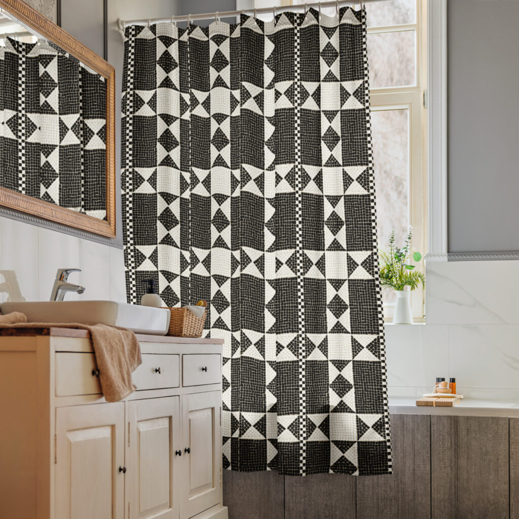 Pompeii Shower Curtain Black White Geometric